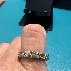 Judith Ripka Silver and 18k yellow Gold Eternity Ring